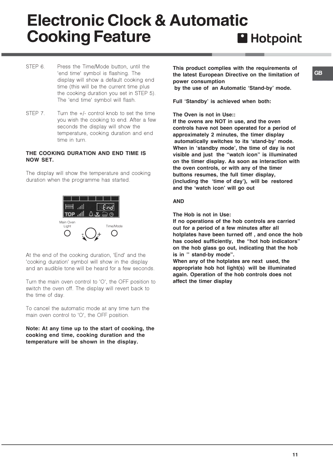 Hotpoint HUE manual Cooking Duration and END Time is NOW SET 