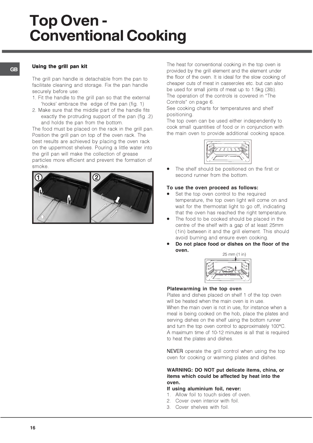 Hotpoint HUE manual Top Oven Conventional Cooking 