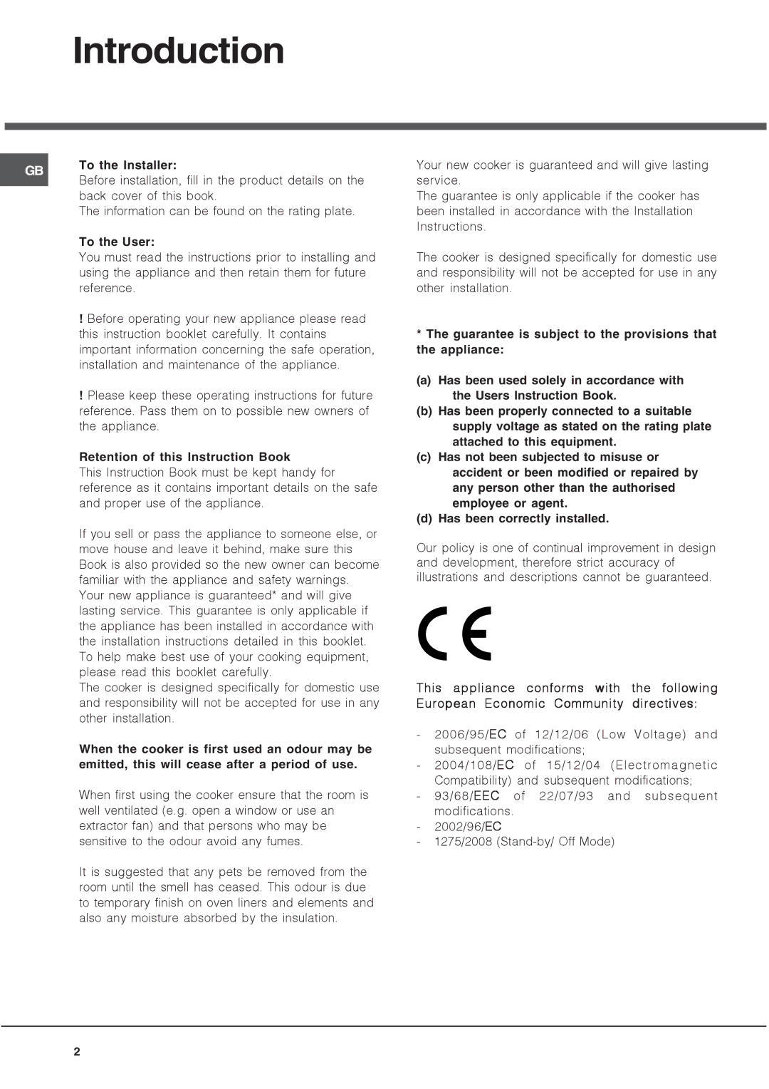 Hotpoint HUE manual Introduction 