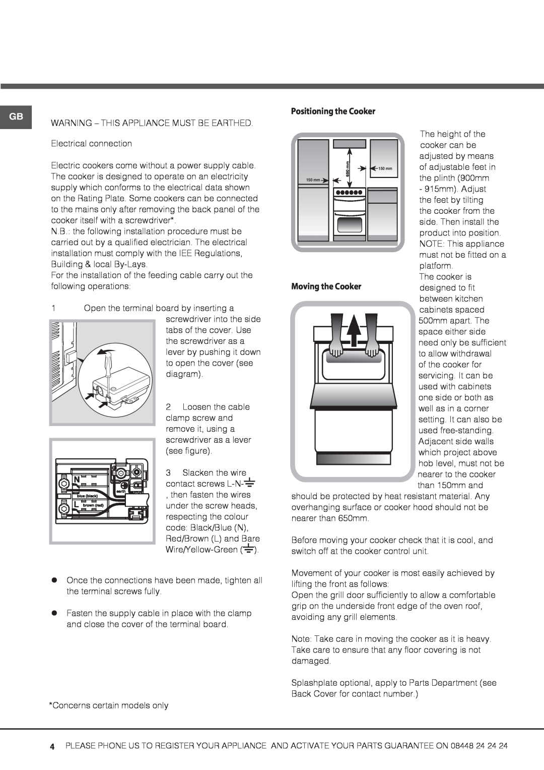 Hotpoint HUE52G manual Moving the Cooker 