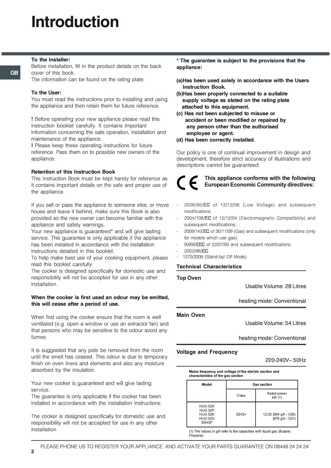 Hotpoint HUG 52K, HUG 52P, HUG 52X, HUG 52G, 50HGP installation instructions Introduction 