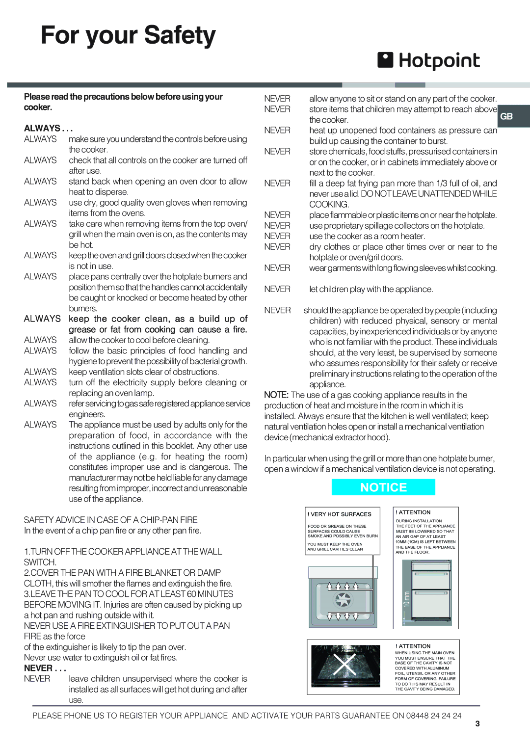 Hotpoint HUG 52G, HUG 52P, HUG 52X, HUG 52K, 50HGP For your Safety, Always, Keep the cooker clean, as a build up, Never 