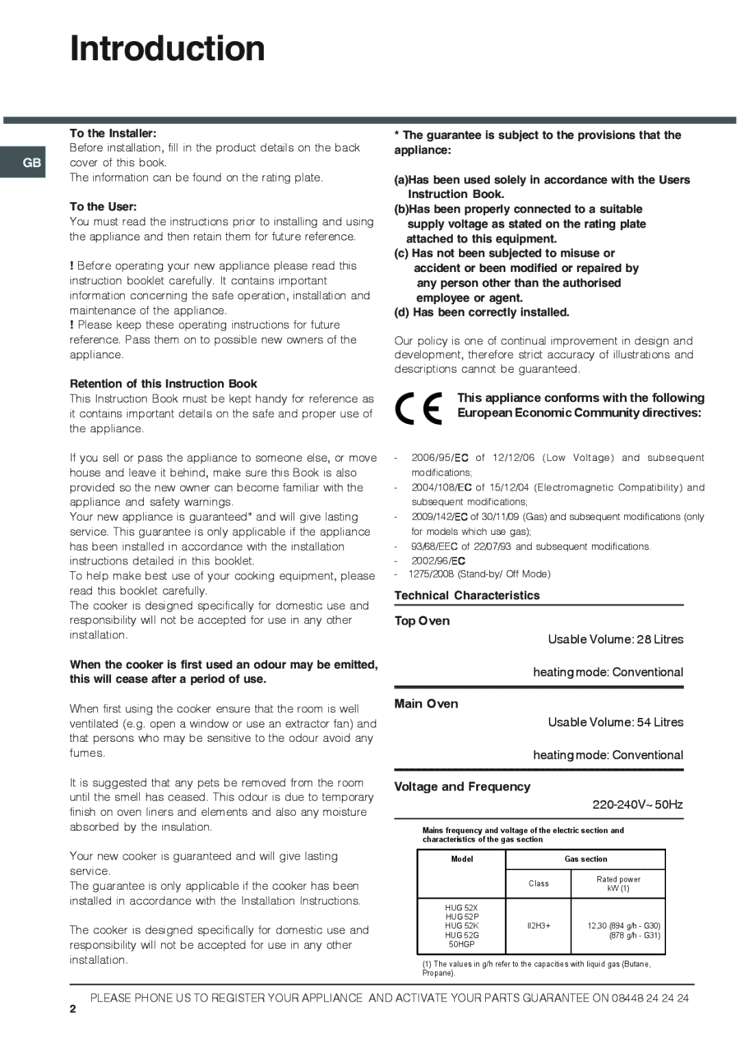 Hotpoint HUG 52K, HUG 52P, HUG 52X, HUG 52G, 50HGP installation instructions Introduction 