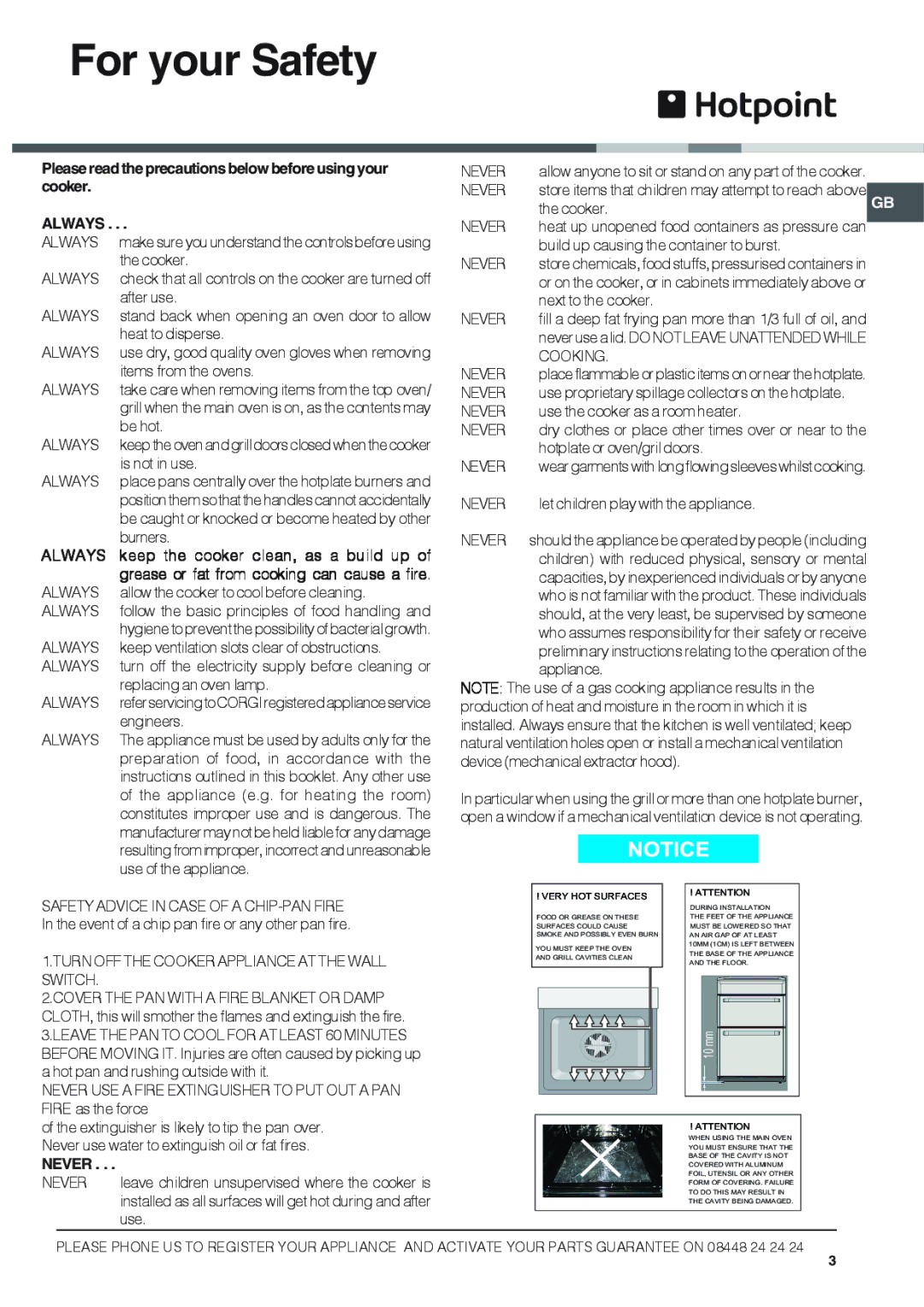 Hotpoint HUG 52G, HUG 52P, HUG 52X, HUG 52K, 50HGP For your Safety, Always, Keep the cooker clean, as a build up, Never 