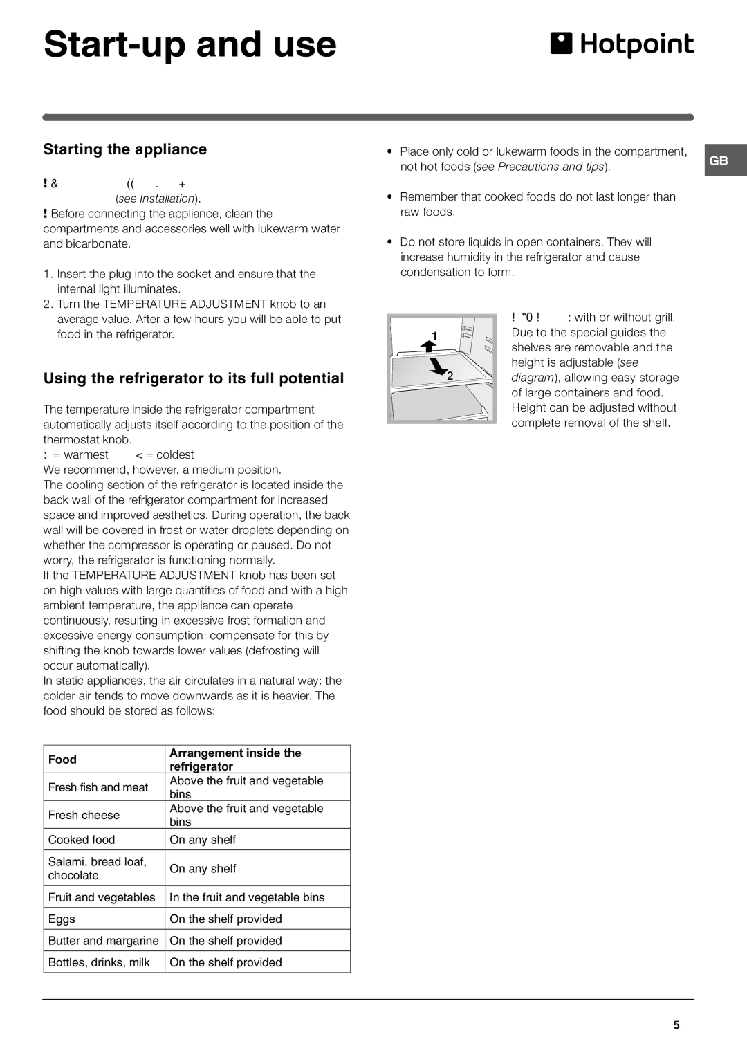 Hotpoint HUL 1621 Start-up and use, Starting the appliance, Using the refrigerator to its full potential 