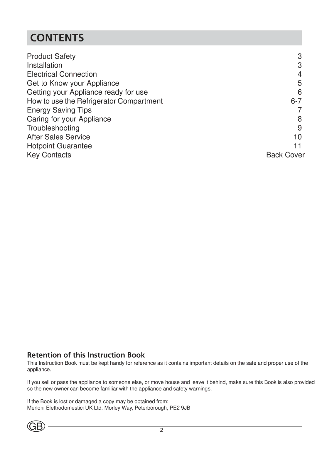 Hotpoint HUL161I manual Contents 