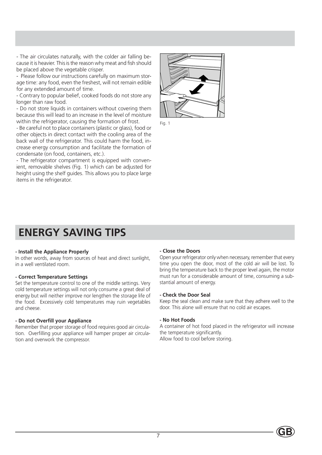 Hotpoint HUL161I manual Energy Saving Tips, Correct Temperature Settings 