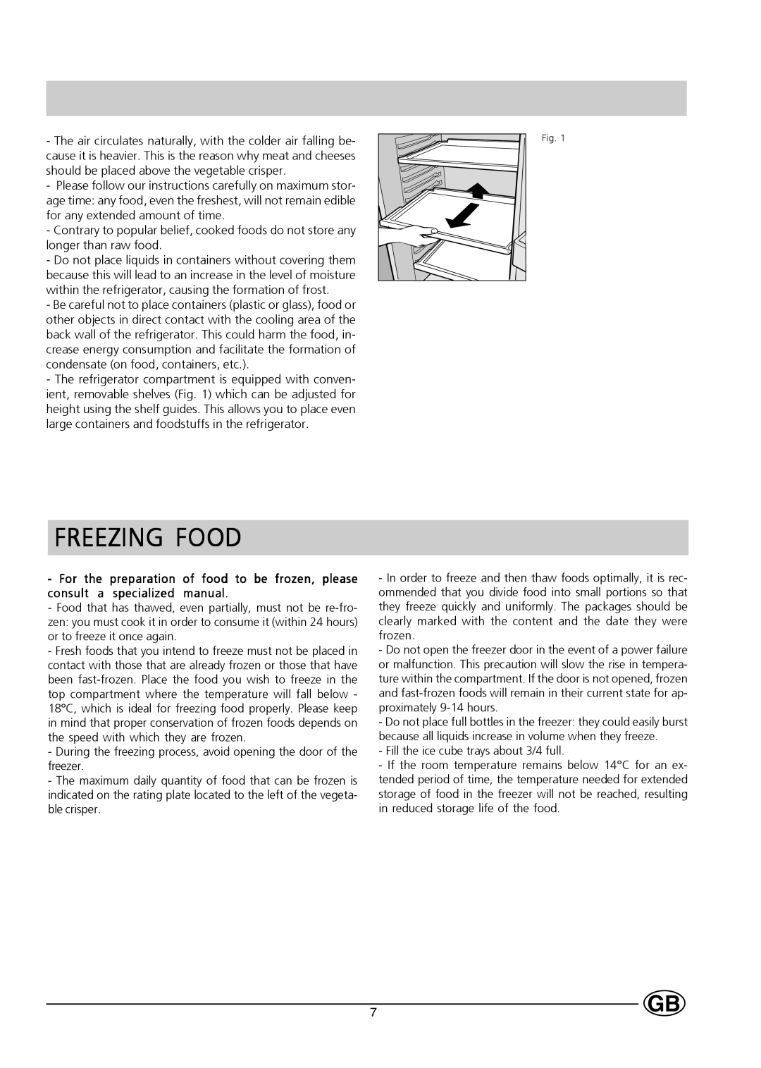 Hotpoint HUT161I manual Freezing Food 