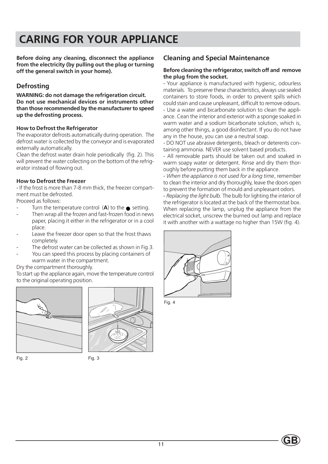 Hotpoint HUT161I manual Caring for Your Appliance, Defrosting 