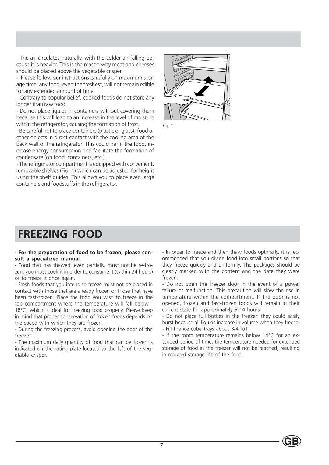 Hotpoint HUT161I manual Freezing Food 