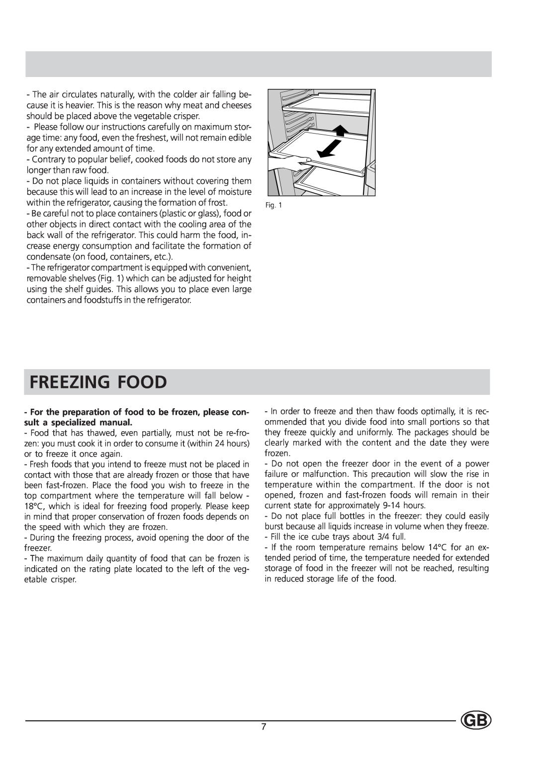Hotpoint HUT161I manual Freezing Food 
