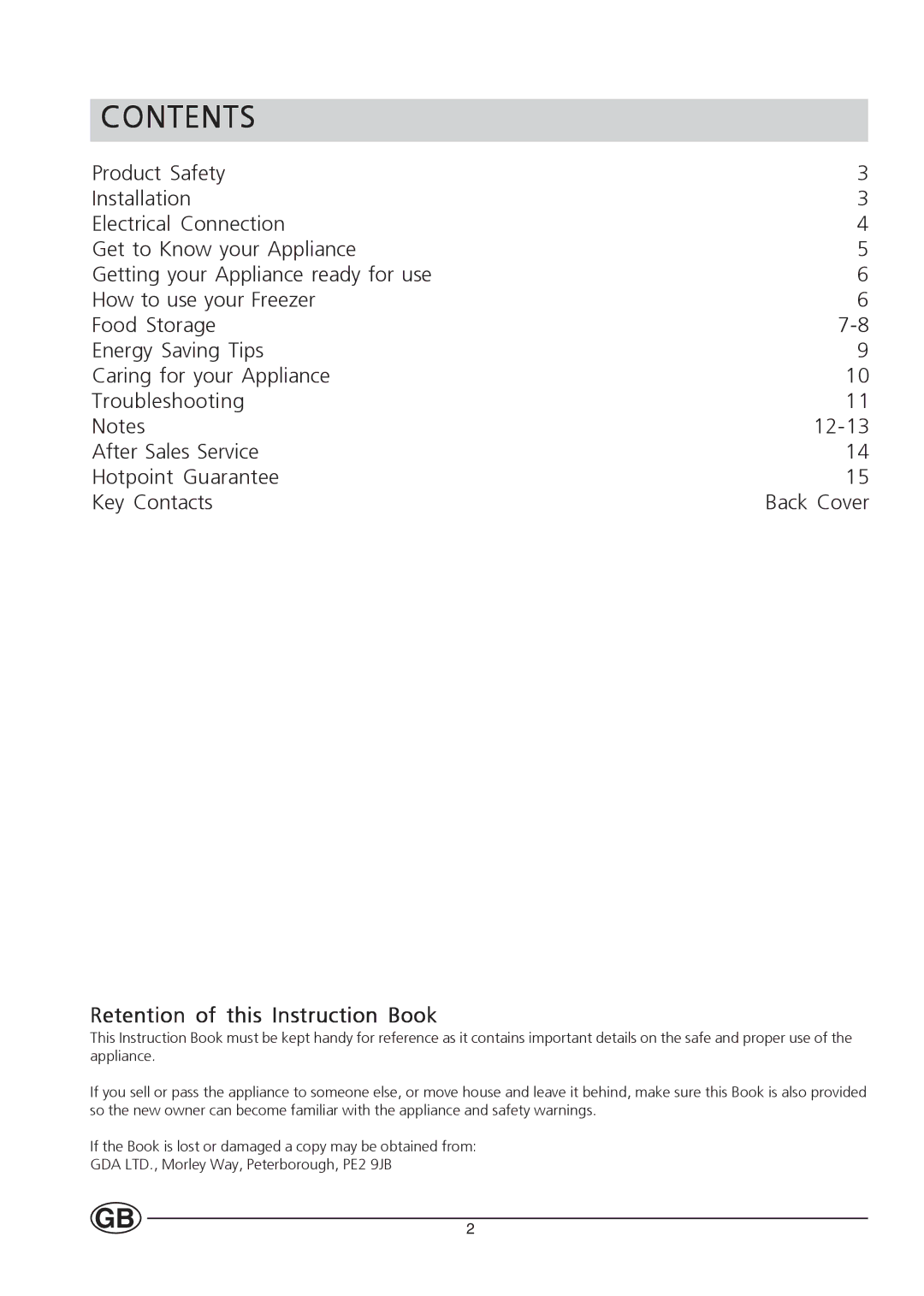 Hotpoint HUZ121 manual Contents 