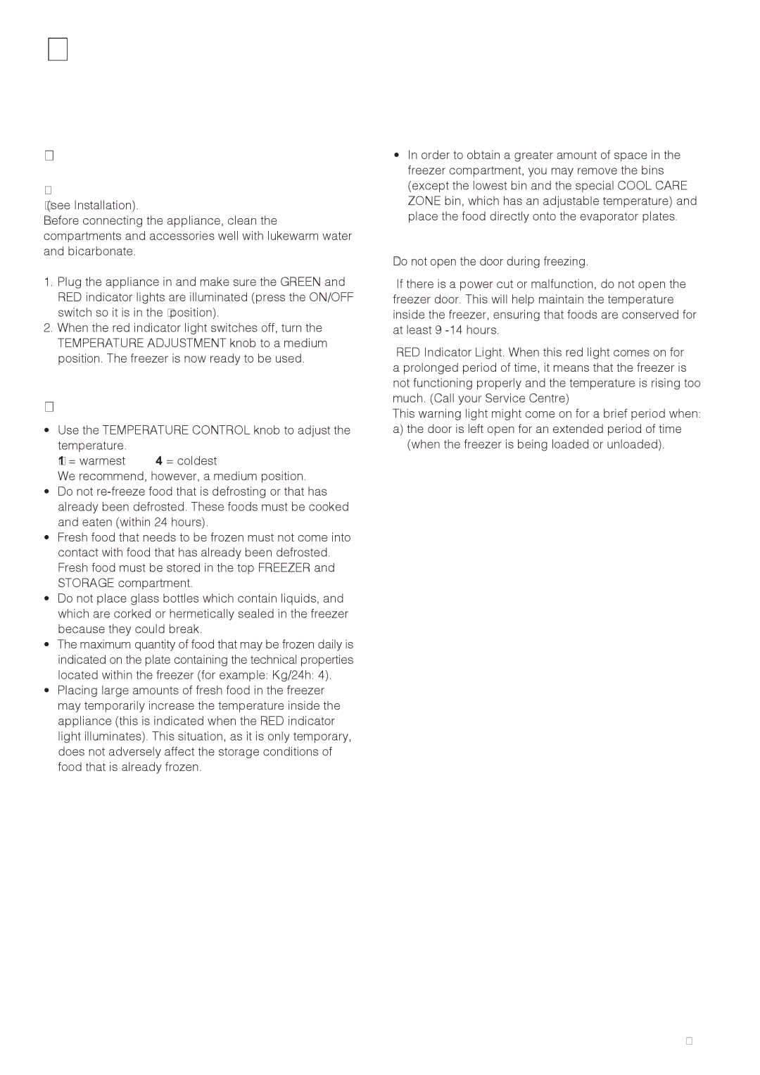 Hotpoint HUZ1222.1 manual Start-up and use, Starting the appliance, Using the freezer to its full potential 