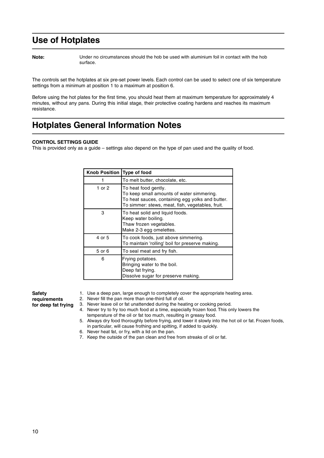 Hotpoint HW150EW manual Use of Hotplates, Hotplates General Information Notes 