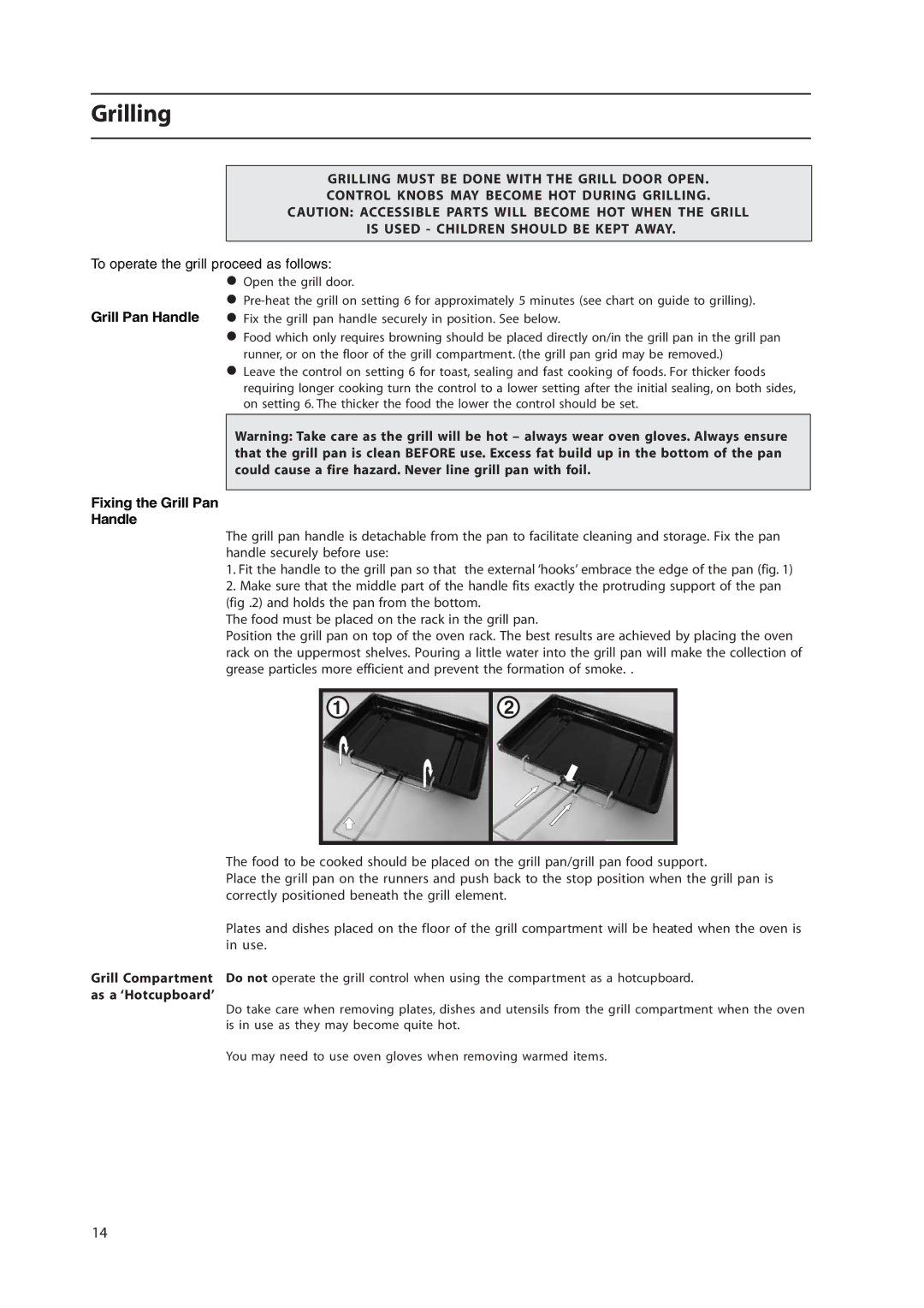 Hotpoint HW170EK, HW160EC, HW160EW, HW170EW manual Grilling, As a ‘Hotcupboard’ 