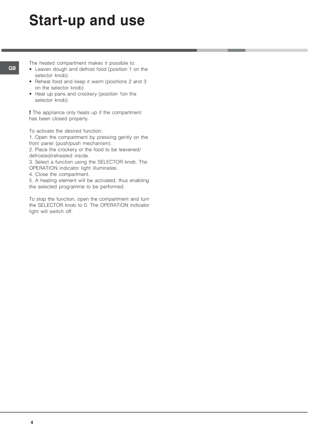 Hotpoint HWD24X operating instructions Start-up and use 