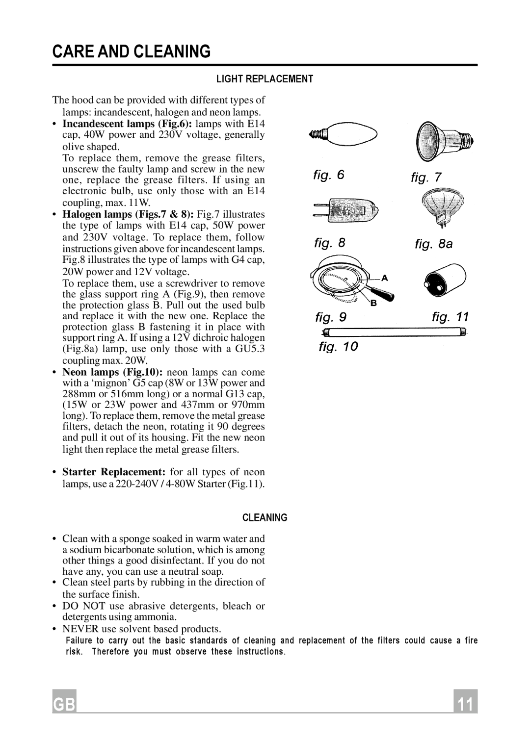 Hotpoint HX901X manual Light Replacement, Cleaning 