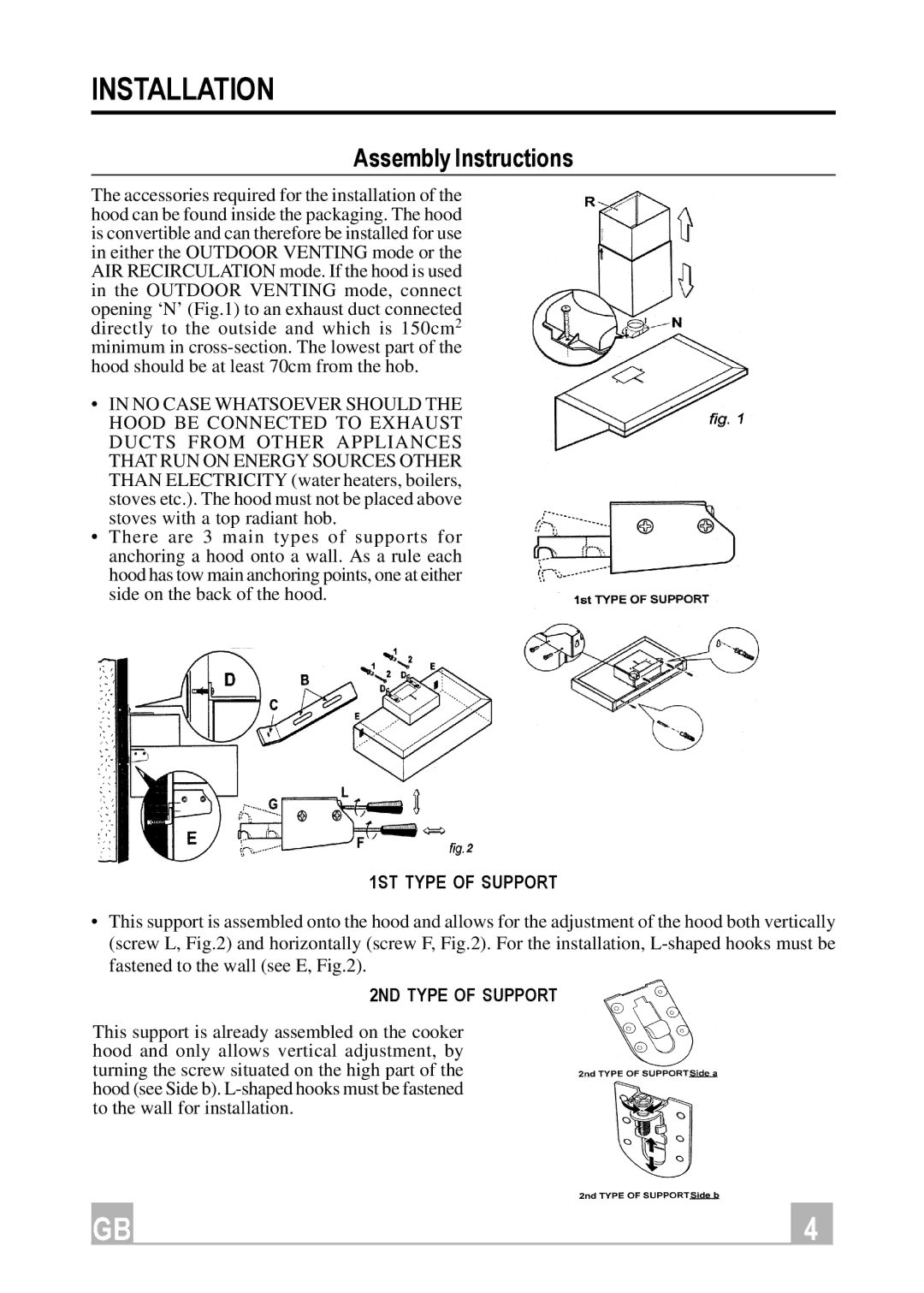 Hotpoint HX901X manual Installation, 1ST Type of Support, 2ND Type of Support 