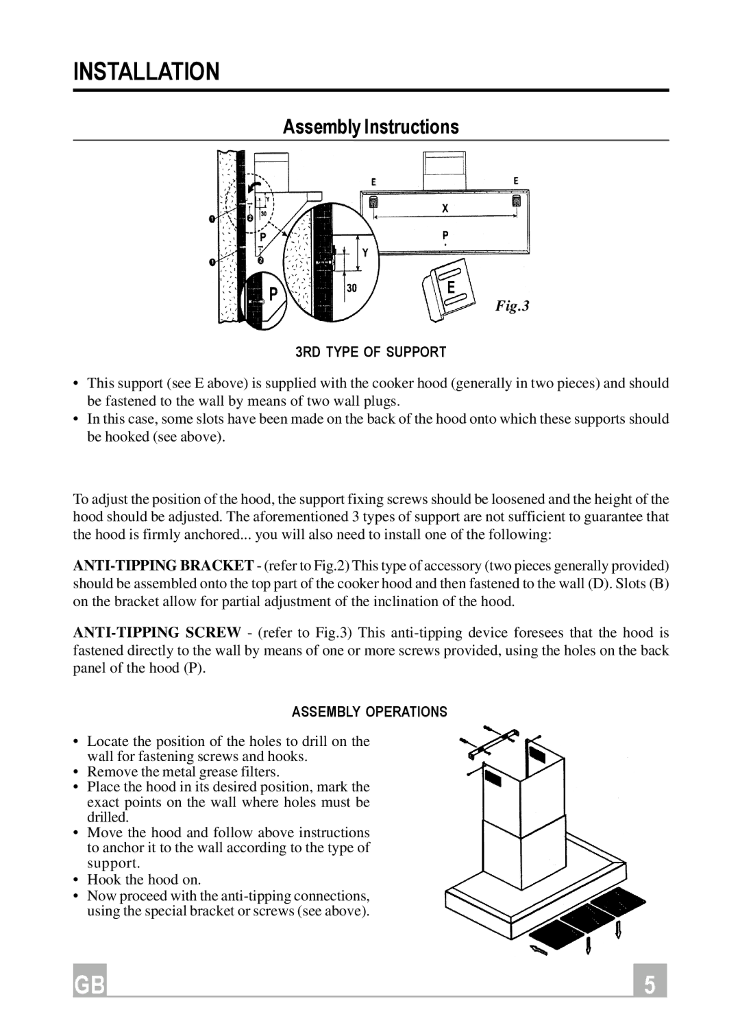 Hotpoint HX901X manual 3RD Type of Support, Assembly Operations 