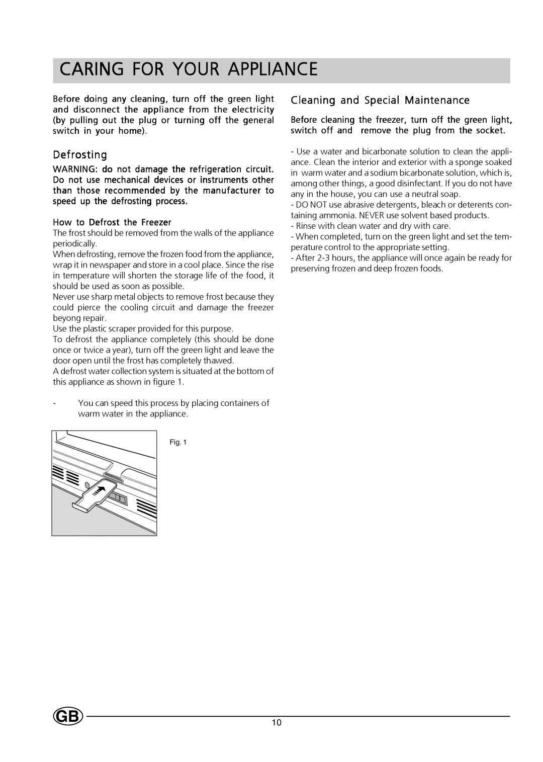 Hotpoint HZ141 manual Caring for Your Appliance, Defrosting 