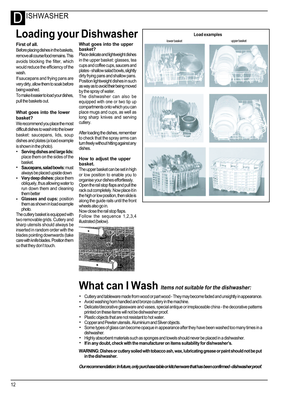 Hotpoint Instructions manual Loading your Dishwasher, Load examples, What goes into the lower basket? 