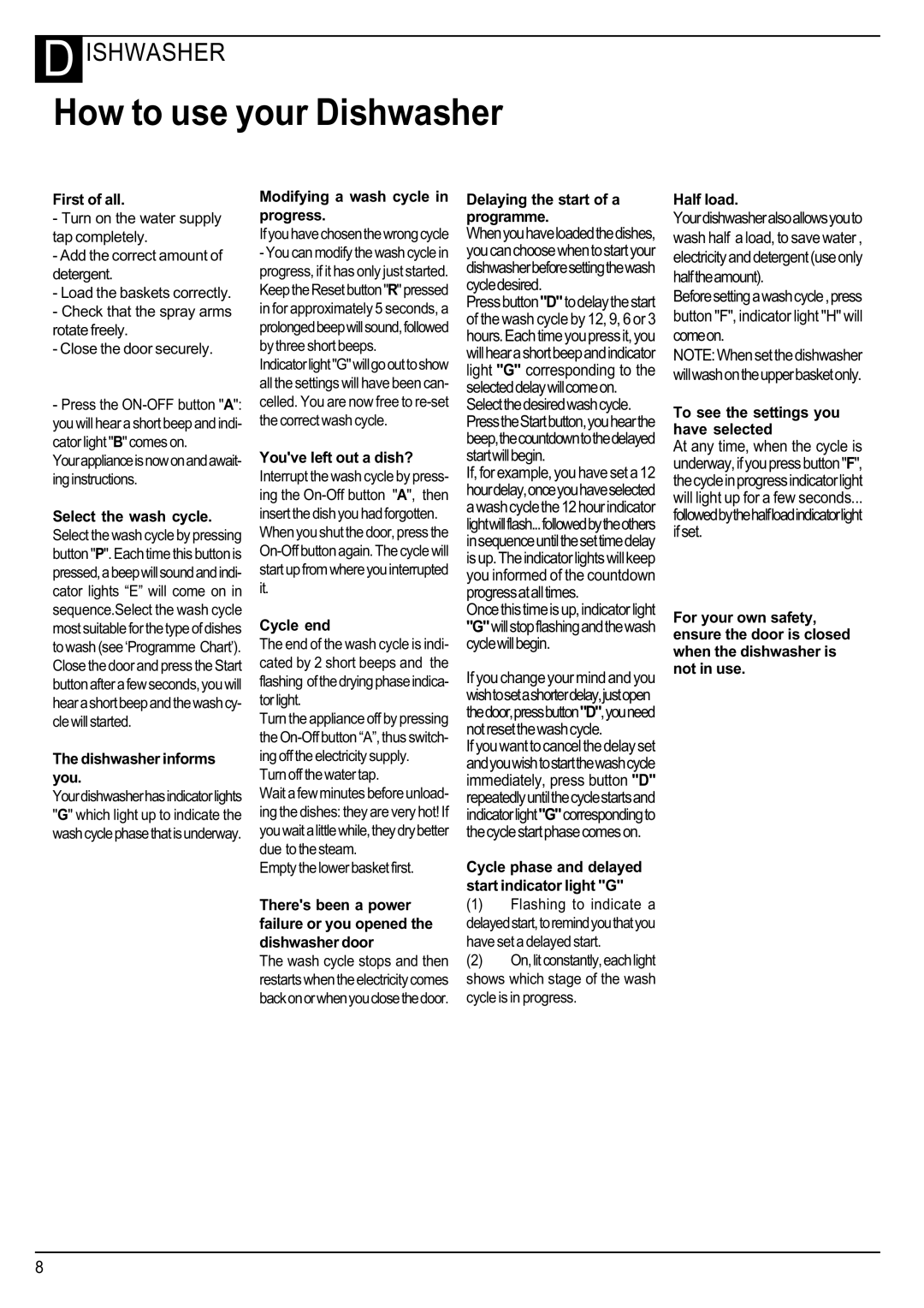 Hotpoint Instructions manual How to use your Dishwasher 