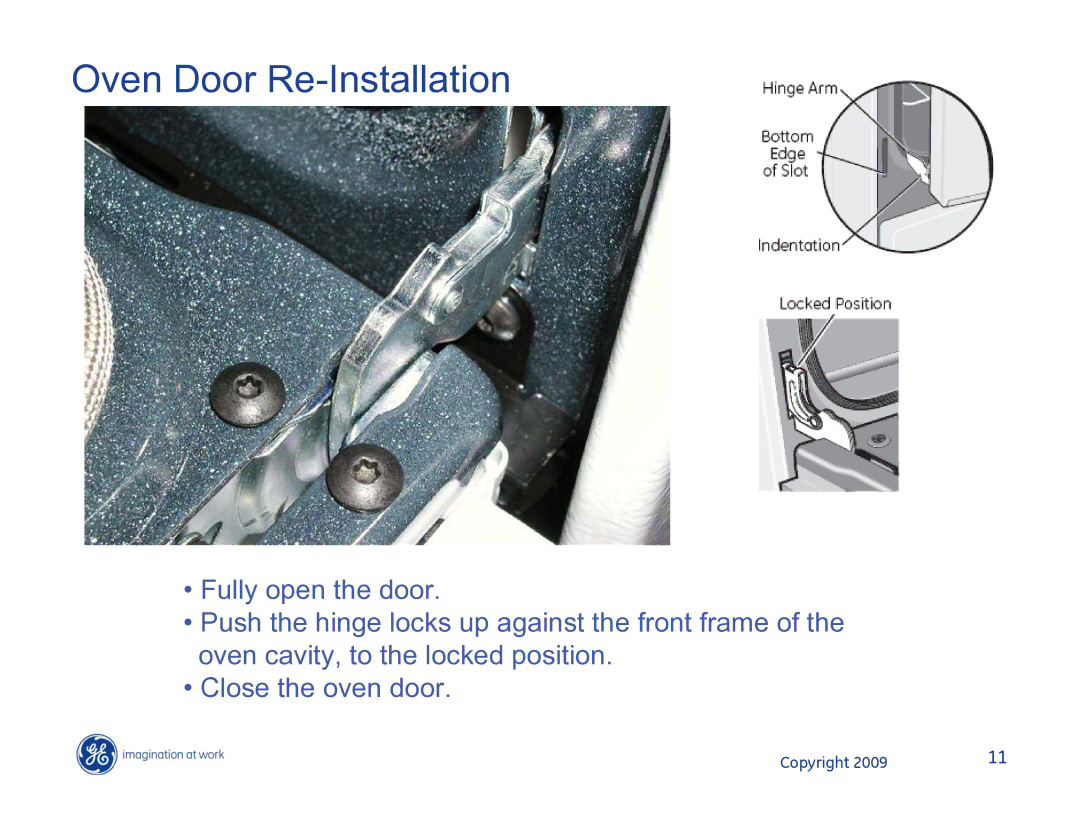 Hotpoint JB400DP1BB, JB400DP1WW, JB400SPSS manual Oven Door Re-Installation 