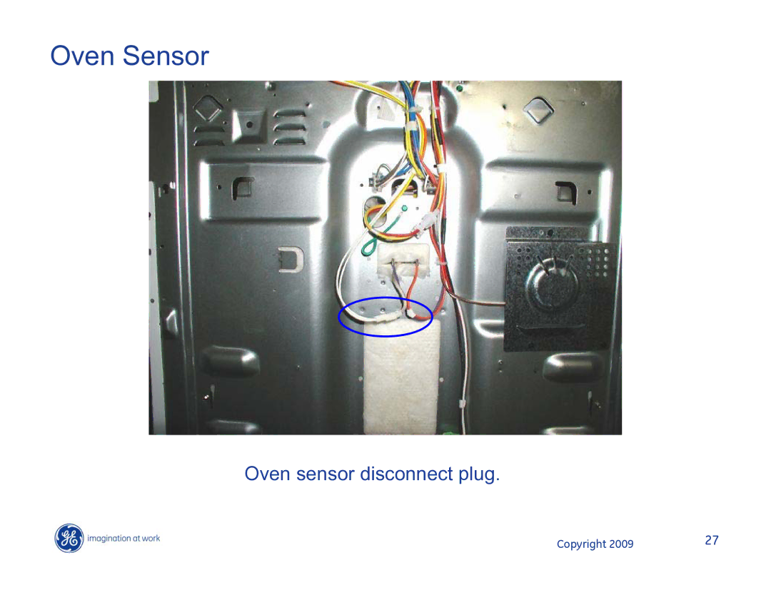 Hotpoint JB400DP1WW, JB400SPSS, JB400DP1BB manual Oven sensor disconnect plug 