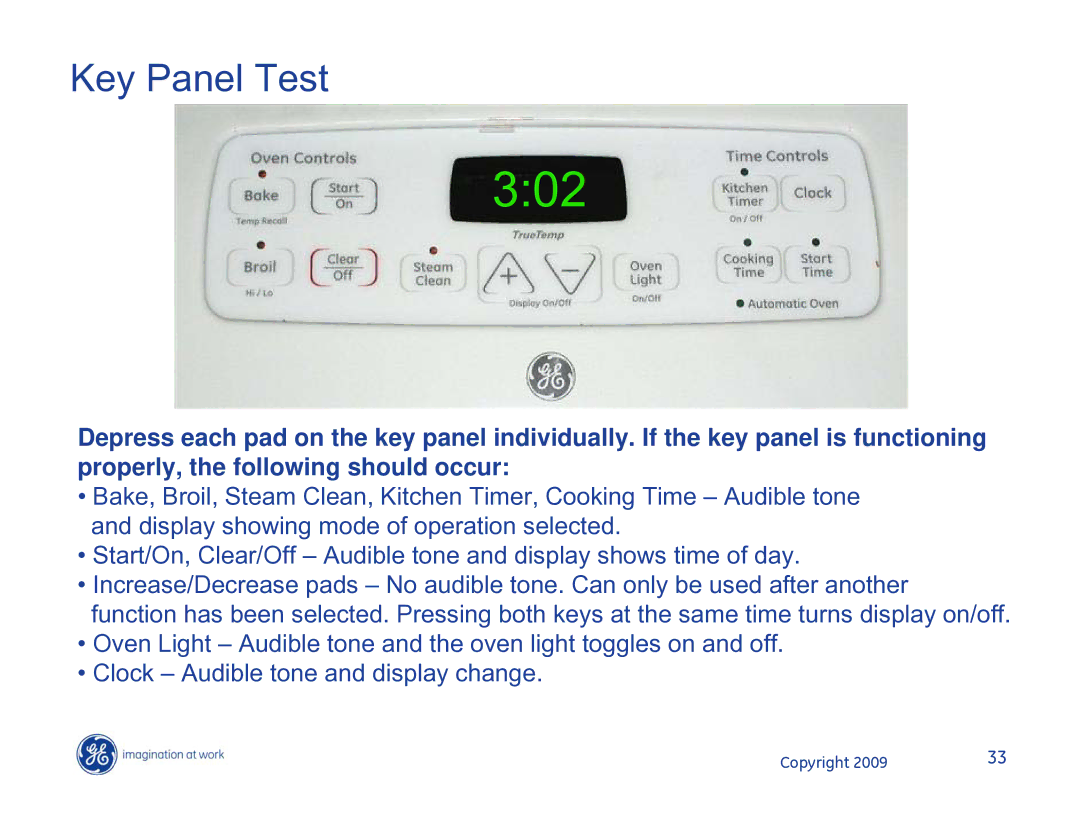 Hotpoint JB400DP1WW, JB400SPSS, JB400DP1BB manual Key Panel Test 