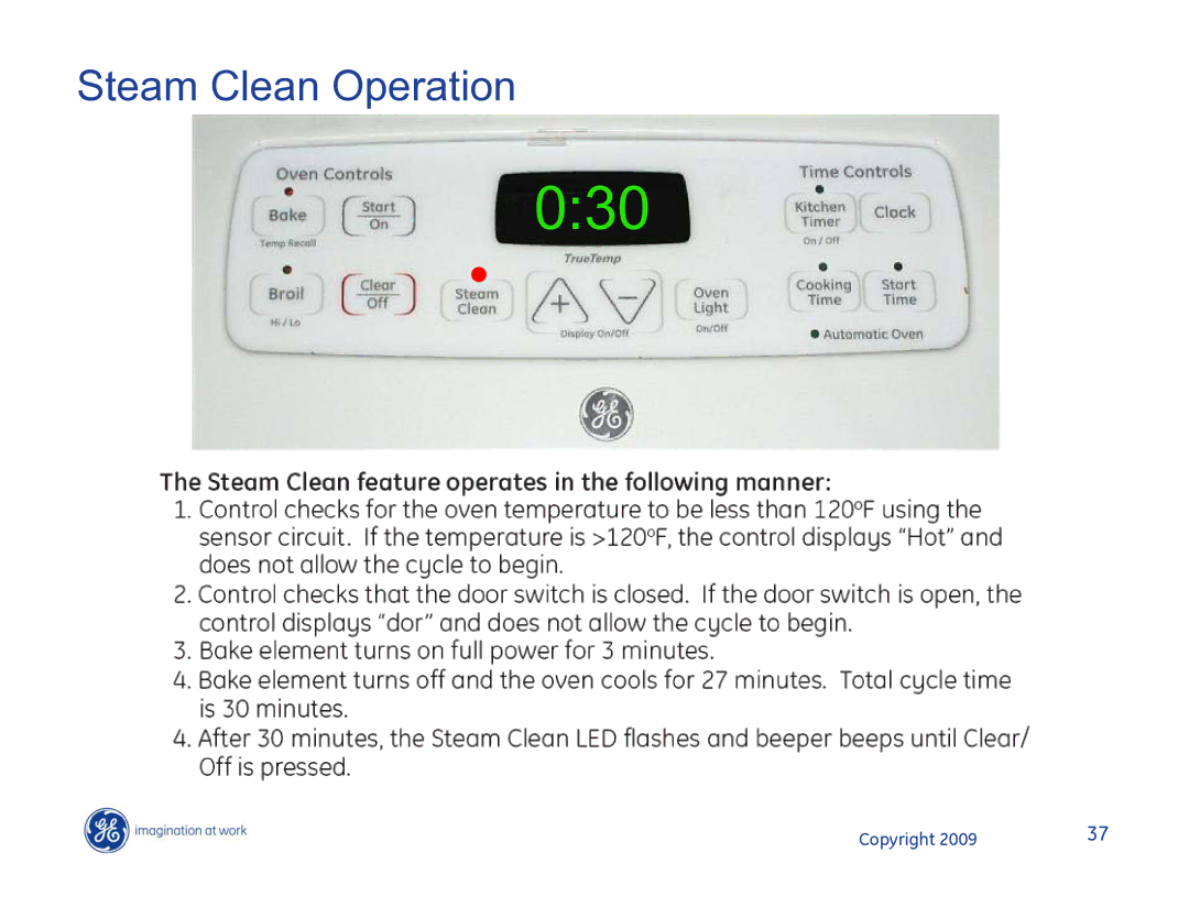 Hotpoint JB400SPSS, JB400DP1WW, JB400DP1BB manual 030, Steam Clean Operation 