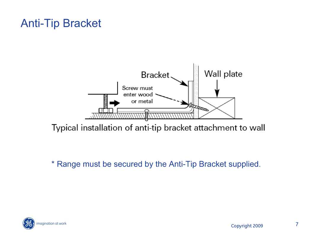 Hotpoint JB400SPSS, JB400DP1WW, JB400DP1BB manual Anti-Tip Bracket 