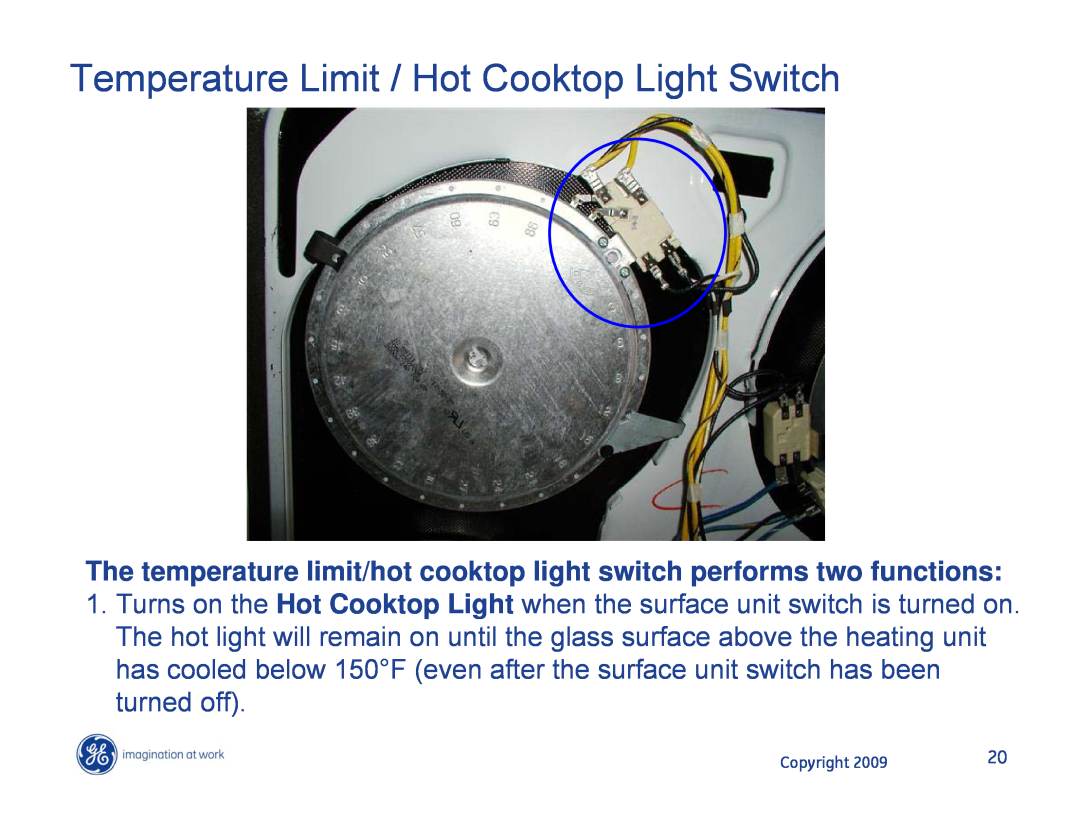 Hotpoint JB400DP1BB, JB400DP1WW, JB400SPSS manual Temperature Limit / Hot Cooktop Light Switch, Copyright 