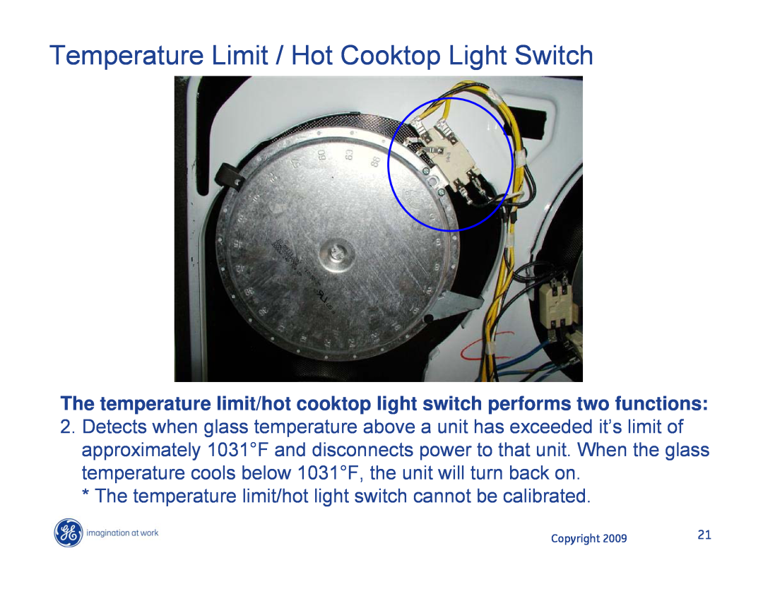 Hotpoint JB400DP1WW, JB400SPSS, JB400DP1BB manual Temperature Limit / Hot Cooktop Light Switch 