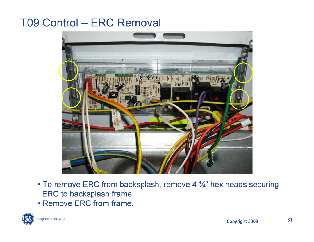 Hotpoint JB400SPSS, JB400DP1WW, JB400DP1BB manual T09 Control – ERC Removal, •Remove ERC from frame, Copyright 