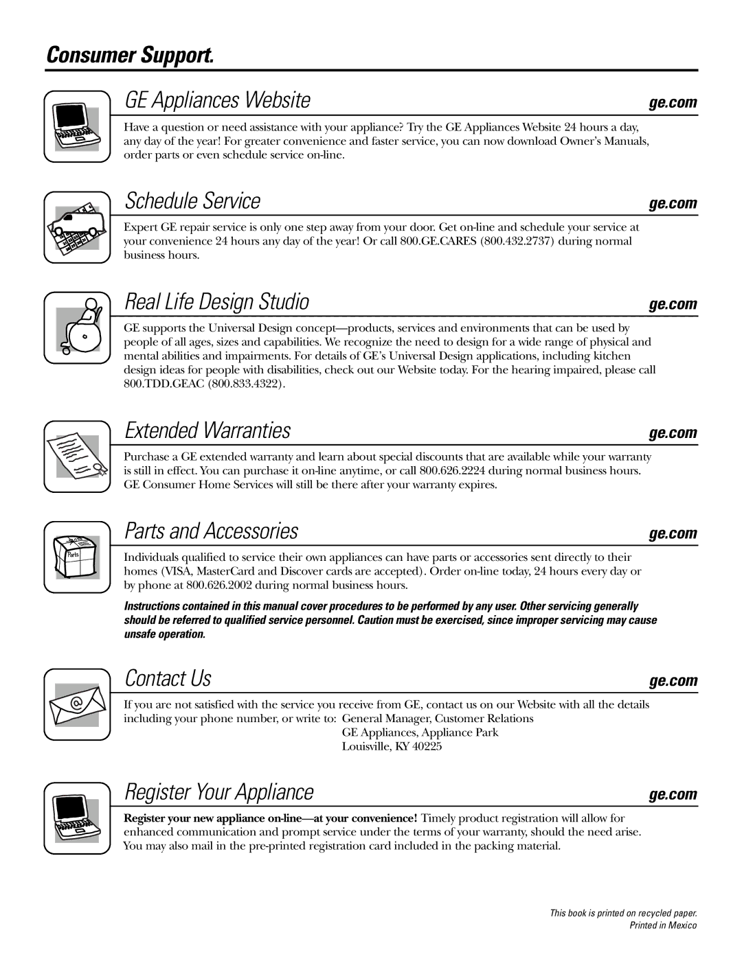 Hotpoint JBS03 Consumer Support GE Appliances Website, Schedule Service, Real Life Design Studio, Extended Warranties 