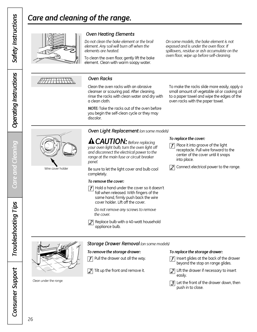 Hotpoint RB536, JBS56, JBS27, TRUE Care and cleaning of the range, Operating Instructions, Oven Heating Elements, Oven Racks 