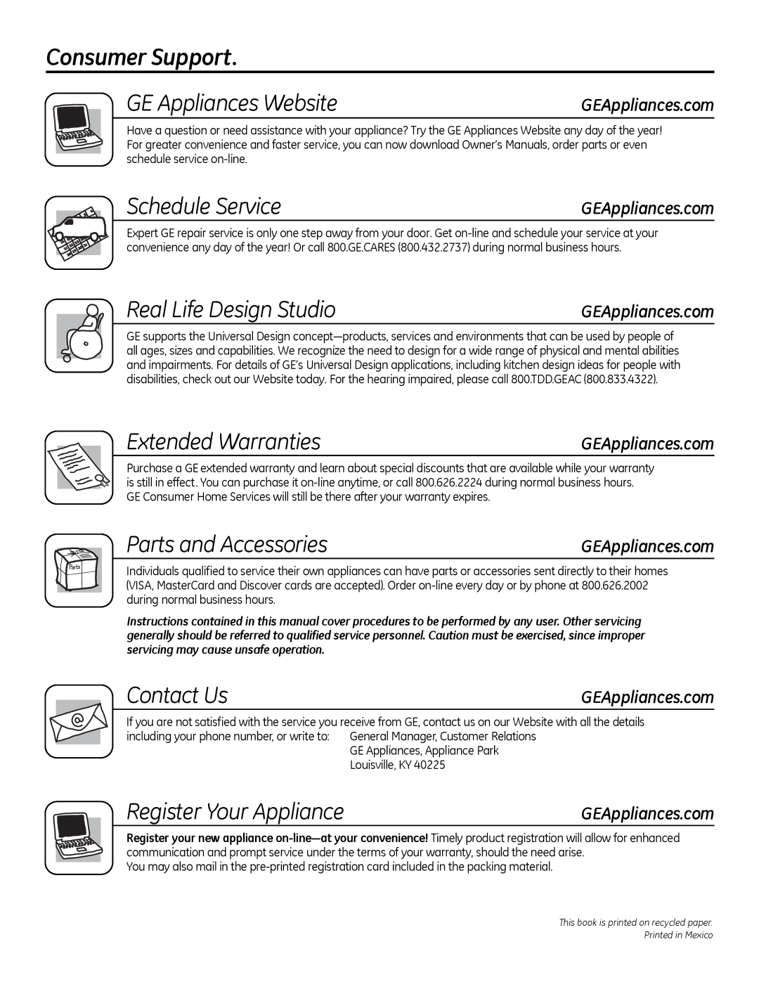 Hotpoint RB536 Consumer Support GE Appliances Website, Schedule Service, Real life Design Studio, Extended Warranties 