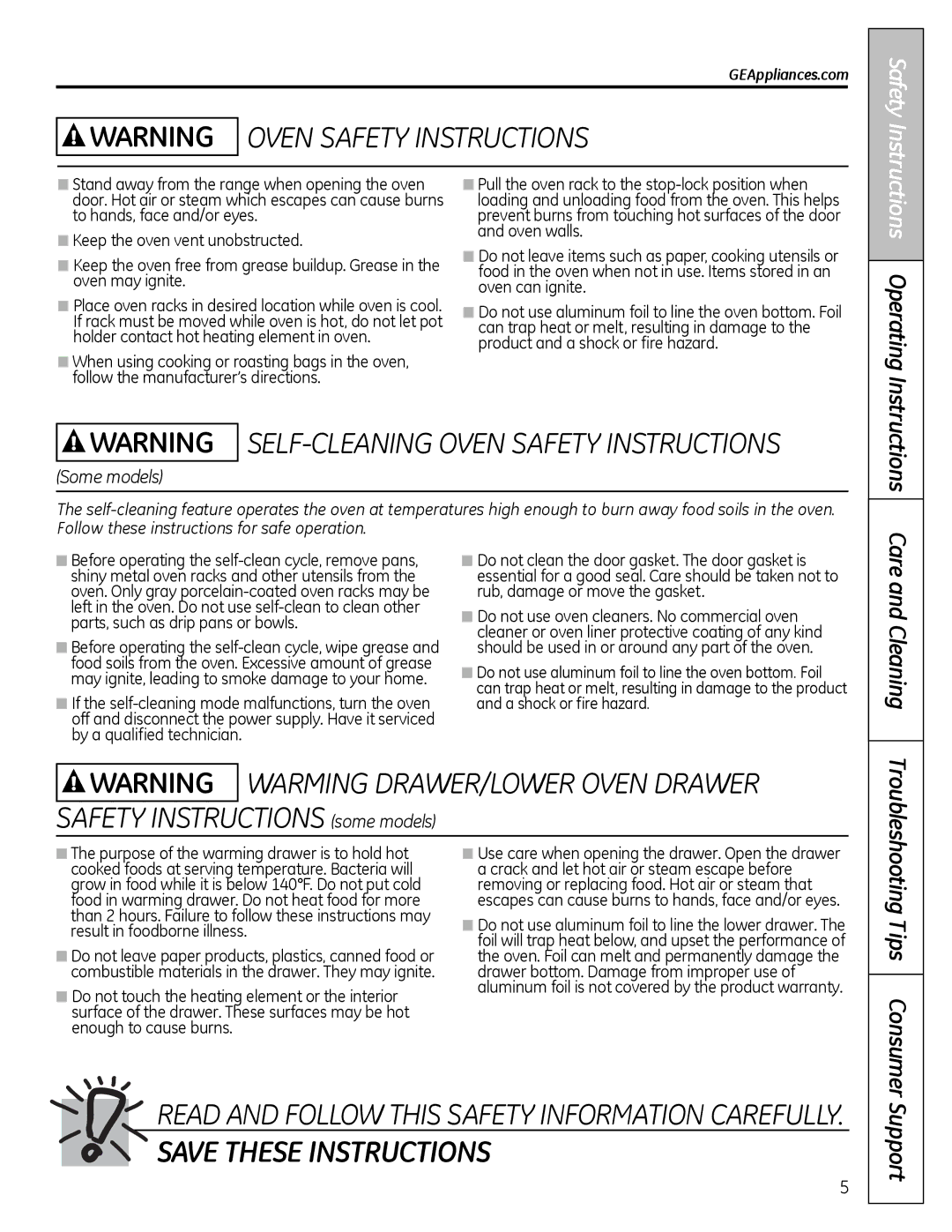 Hotpoint JBS03, JBS56, JBS27, JBS07, JBP61, JBP60, JBS15, JB600, JBP15, TRUE, RB540, RB526, RB536 Safety, Instructions Operating 