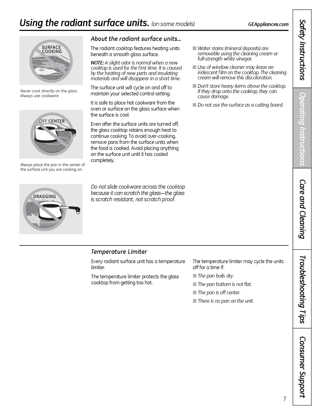 Hotpoint JB600 Using the radiant surface units. on some models, Instructions Operating Instructions Care and Cleaning 