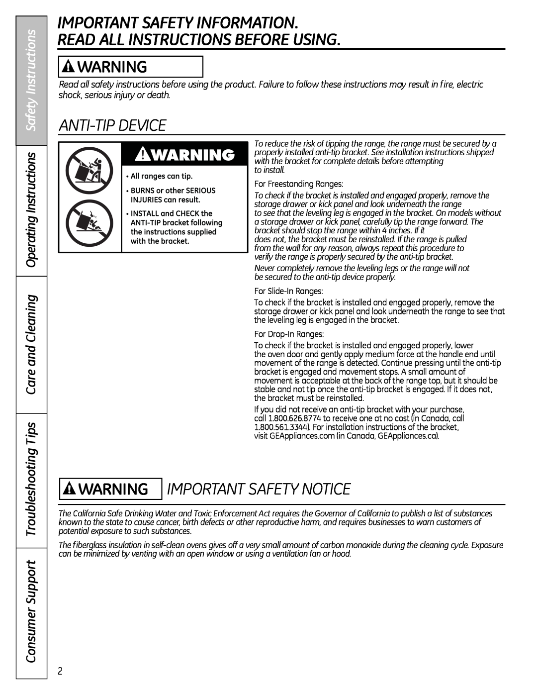Hotpoint JBS07, JBS56, JBS27 Important Safety Information Read All Instructions Before Using, Anti-Tip Device, to install 