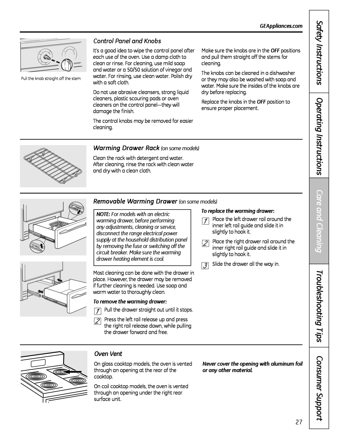Hotpoint RB525 Instructions Operating, Instructions Care, Tips, Consumer Support, and Cleaning Troubleshooting, Oven Vent 