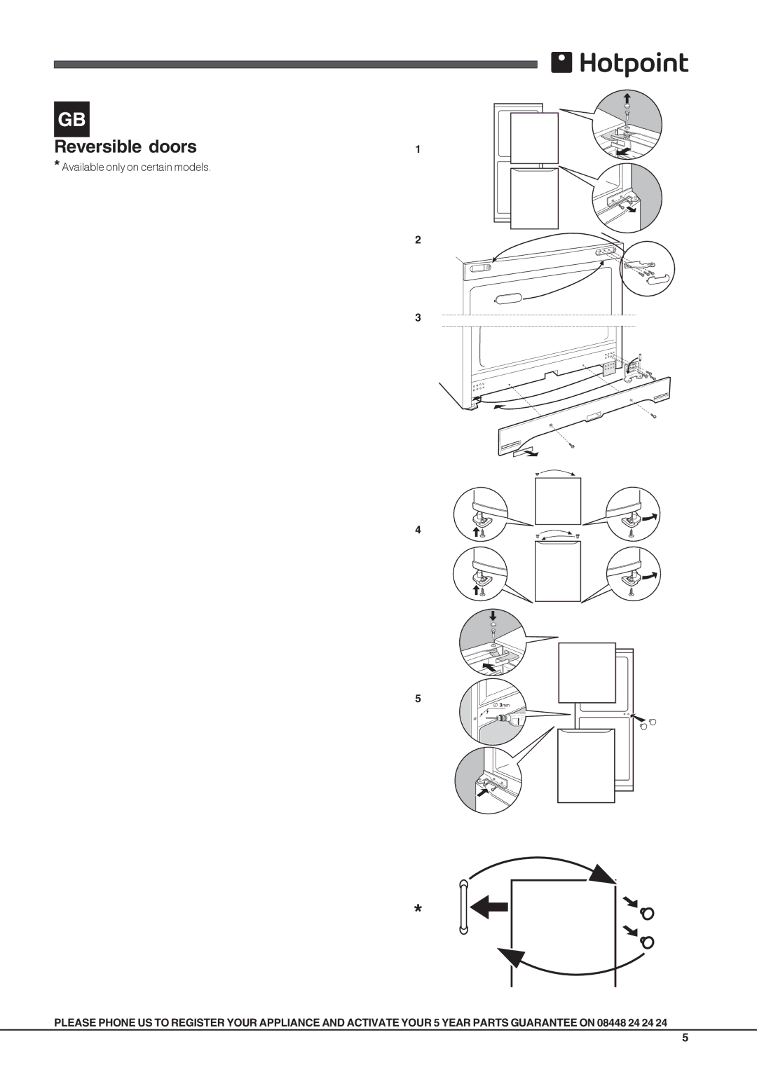 Hotpoint FFL xxxx x O3, JFUFLxxxxx O3 operating instructions Reversible doors 