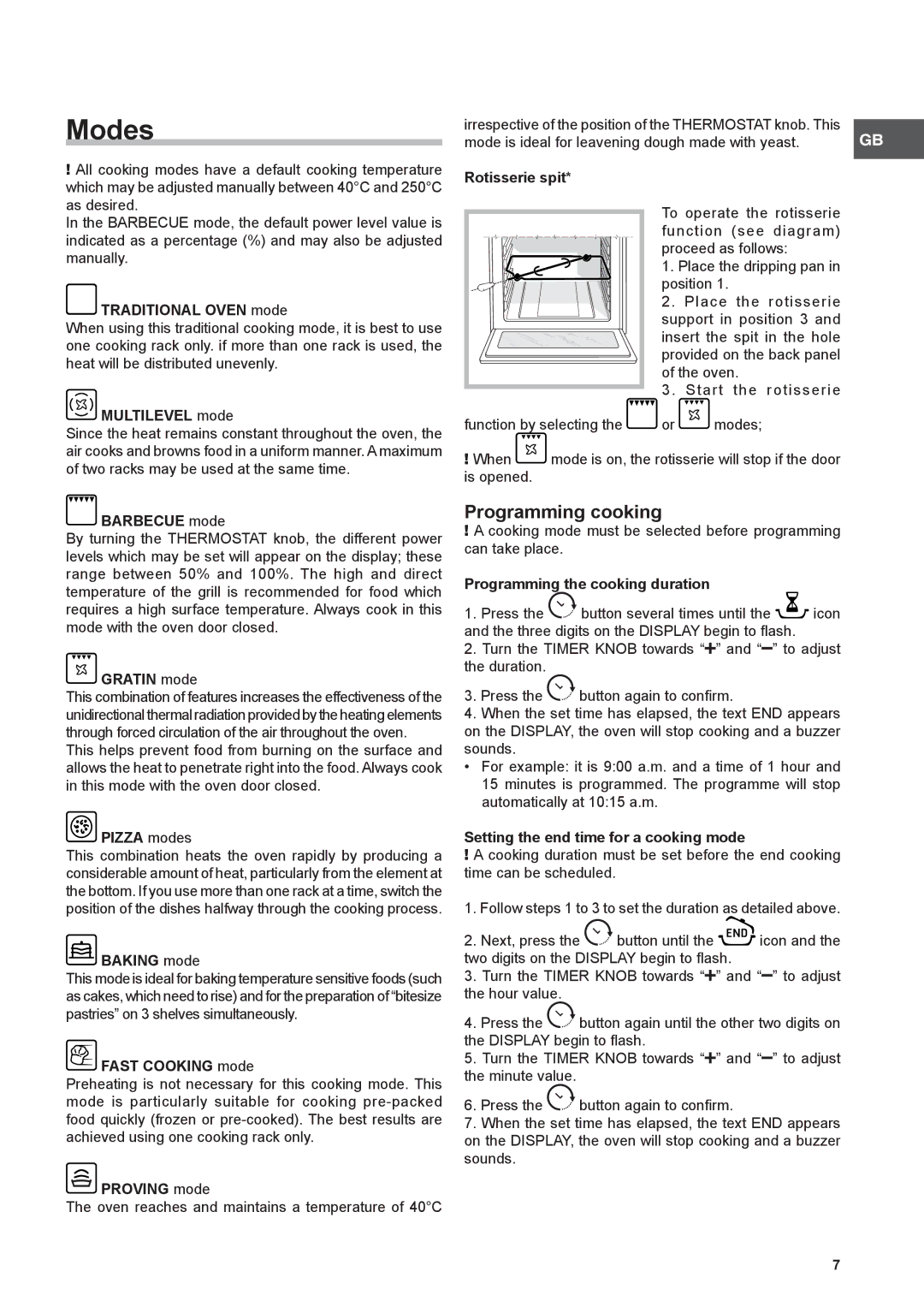 Hotpoint SH89PX S, KSOS 89 PX S manual Modes, Programming cooking 