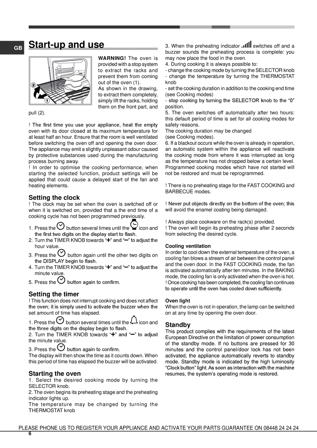 Hotpoint KSOS 89 PX S, SH89PX S manual GB Start-up and use, Setting the clock, Setting the timer, Starting the oven, Standby 