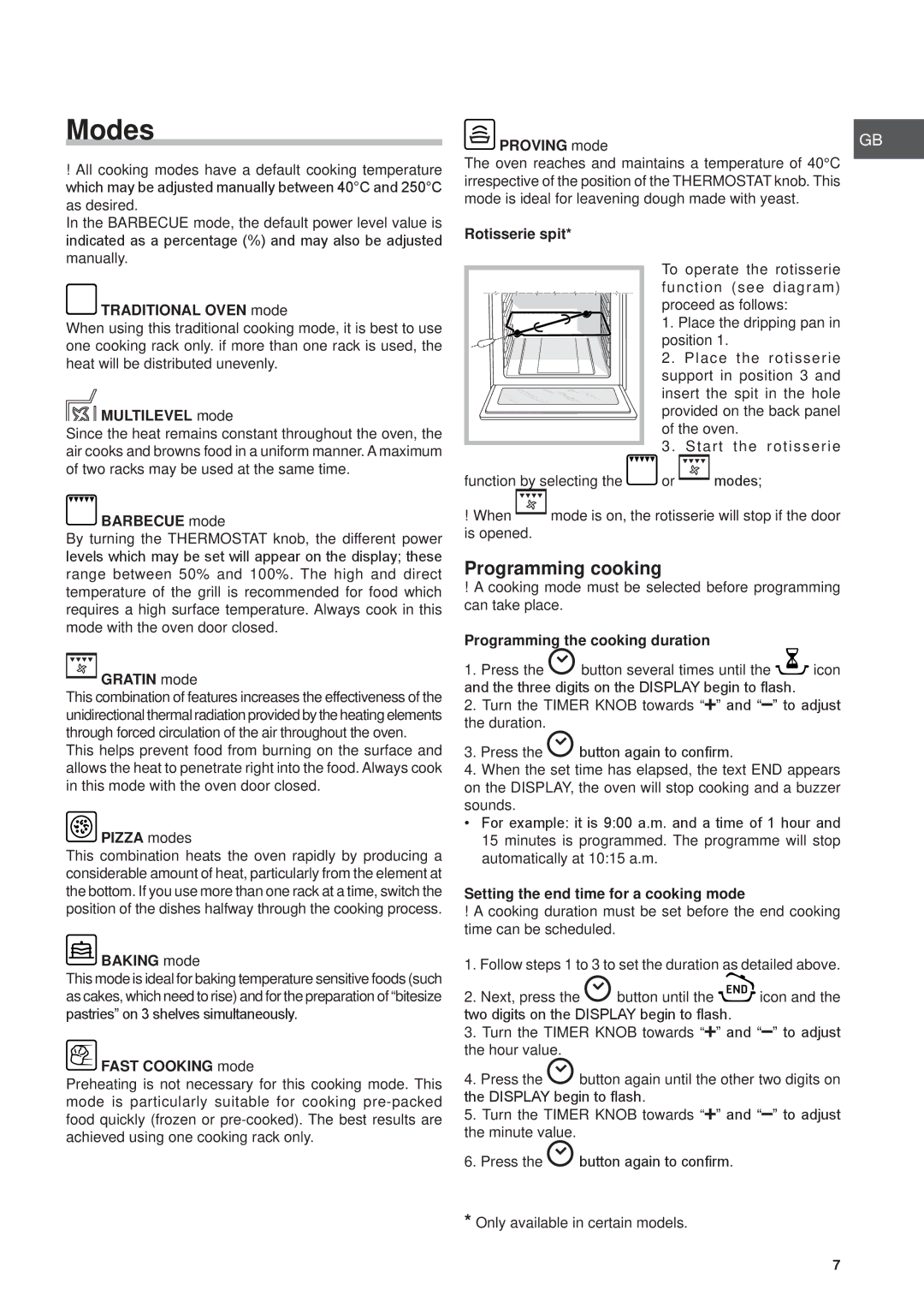 Hotpoint SH89PX S, KSOS 89 PX S manual Modes, Programming cooking 