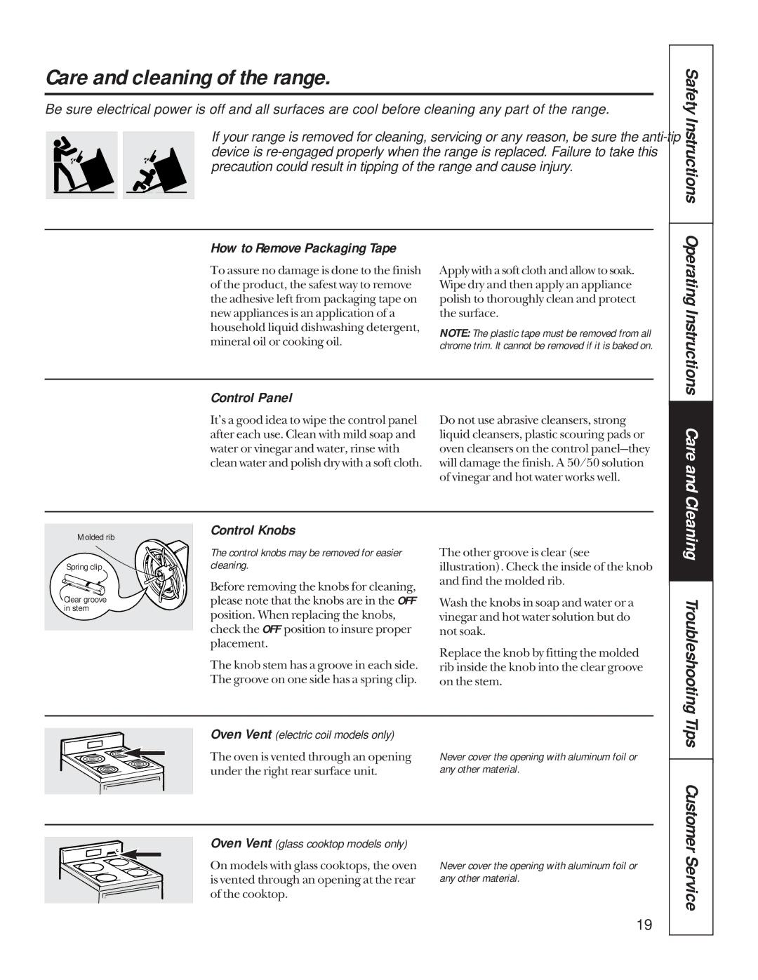 Hotpoint LEB326 Care and cleaning of the range, Safety Instructions Operating Instructions, Cleaning Troubleshooting 