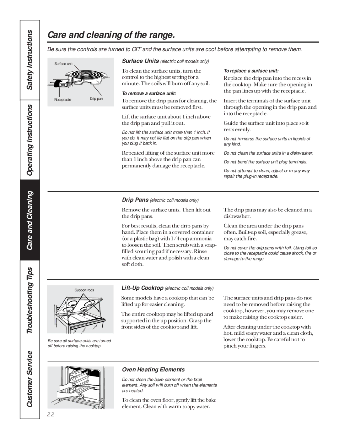 Hotpoint RB754 Operating Instructions Safety, Tips Care and Cleaning, Service Troubleshooting, Oven Heating Elements 