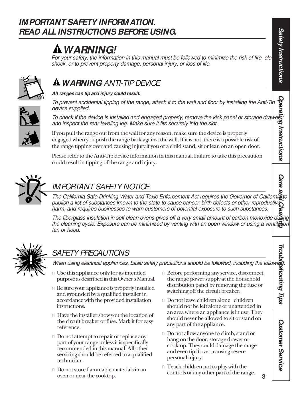 Hotpoint LEB326, LEB327, LEB316, LEB356, RB756, RB755, RB754 Important Safety Notice, Safety Precautions, Tips Customer Service 