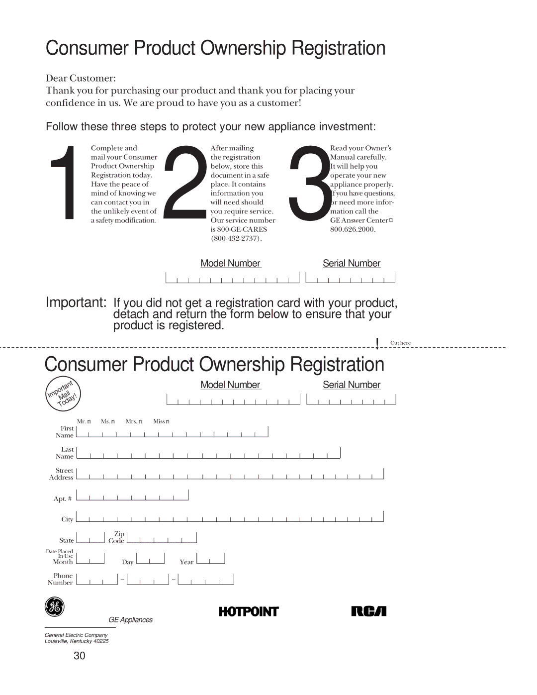 Hotpoint RB754, LEB327, LEB316, LEB356, LEB326, RB756, RB755, RB757 owner manual Consumer Product Ownership Registration 