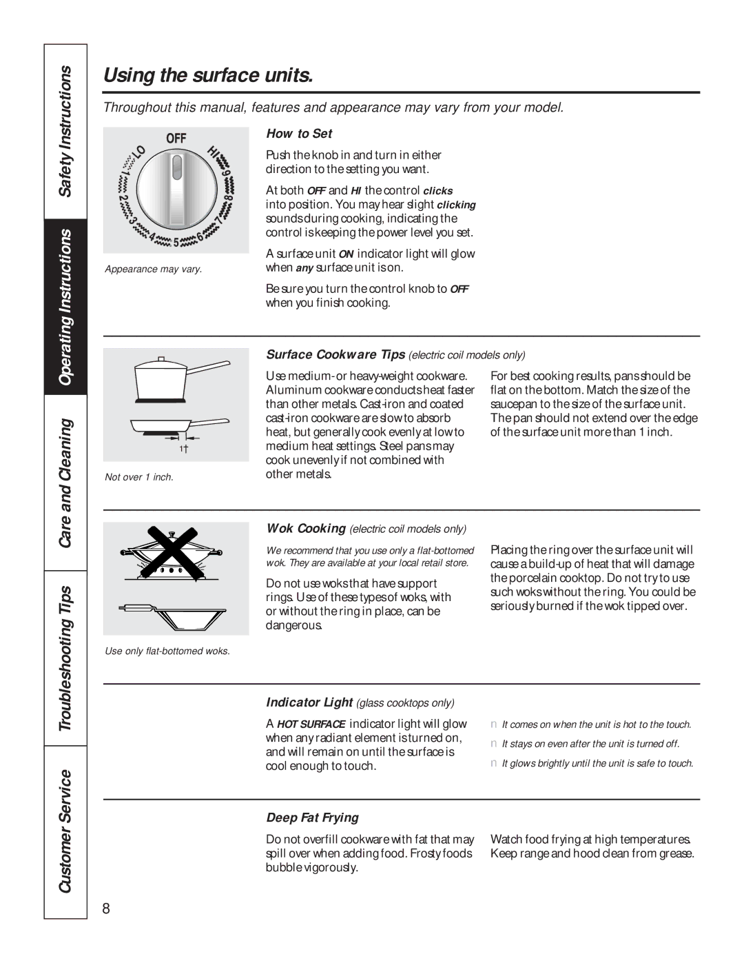 Hotpoint LEB327, LEB316, LEB356 Using the surface units, Operating Instructions Safety Instructions, Cleaning, Tips Care 